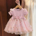 Girls' tulle dress : new summer collection for kids - baby short-sleeve dress, little girl's bubble sleeve princess style, hot seller