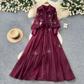 Frenchelegant heavy industry flower embroiderlong sleevesdress women's summerk-style strap waist slimming lookelegant long skirt