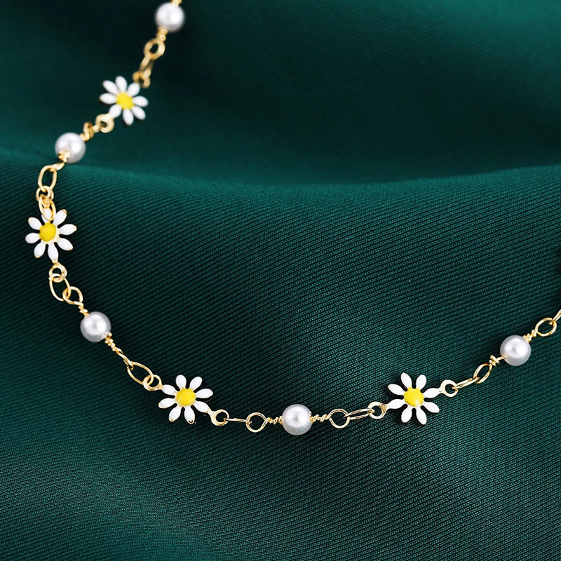 European and american cross-border new jewelry fashion daisy beach anklet handmade bohemian daisy pearl anklet for women