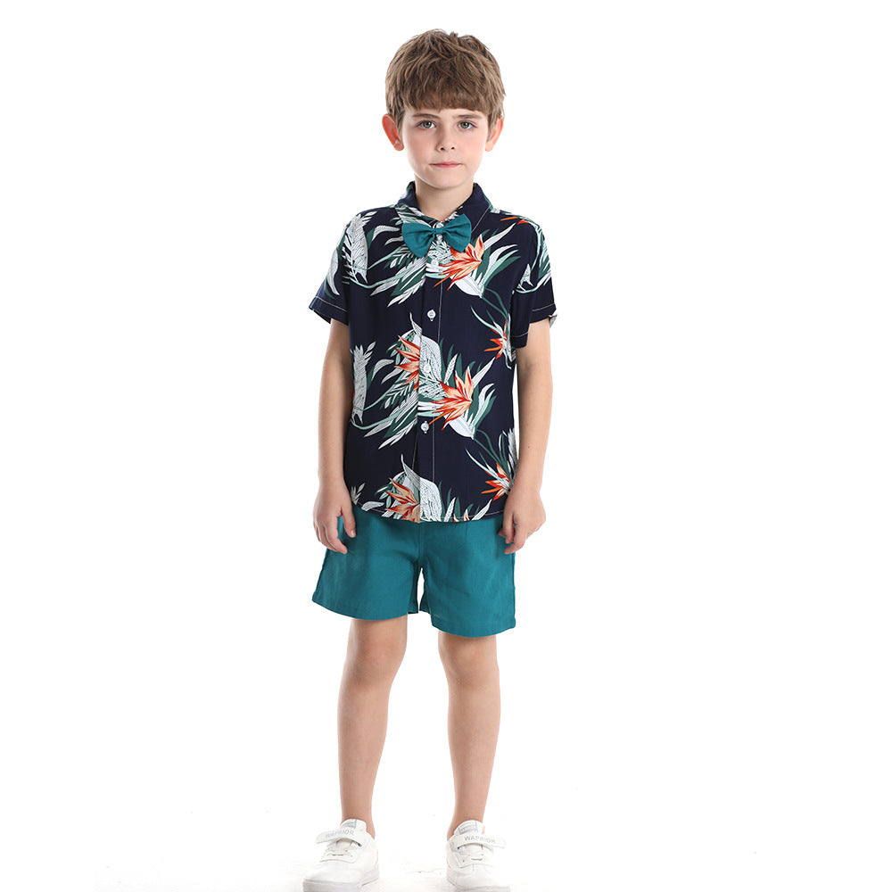 children's clothing boys' shirts spring and summer beach style floral shirt short-sleeved suit vacation summer floral shirt boys