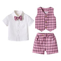 New boys' spring plaid vest three-piece set: gentleman's outfit for older boys, perfect for baby's first birthday celebration