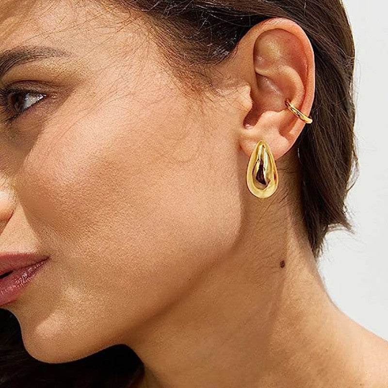 hot-selling electroplated 18k real gold melon seed earrings european and american fashion french new women's vintage earrings