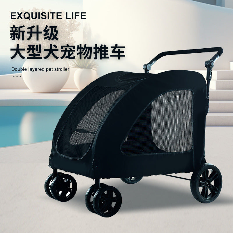 wholesale medium and large dog outdoor stroller pet stroller golden retriever giant dog foldable dog auxiliary stroller