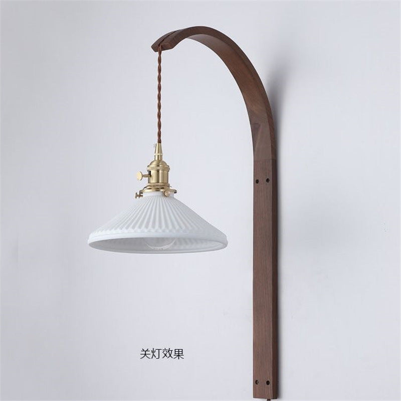 Japanese wabi-sabi style vintage zen-inspired b&b living room background wall, study, bedroom headboard walnut wood wall lamp