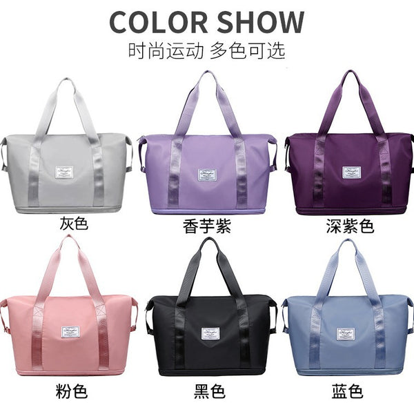 Travel bag, luggage bag can be put on, tie rod storage bag, wet and dry separation, large capacity, multi-functional portable fitness bag.
