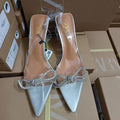 Za2024summernew arrival women's shoes pvc transparent high heels women's pointed toe toe crystal heel rhinestone bows shoes