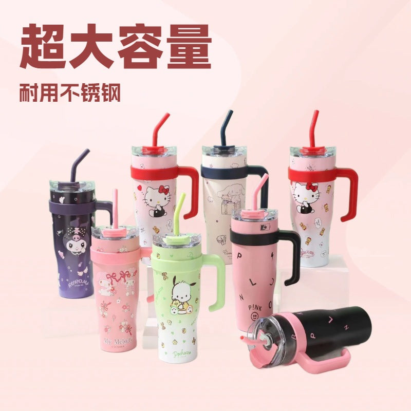 New arrival cross-border business stainless steel portable cup high-looking cartoon large capacity 316 straw with handle thermos cup