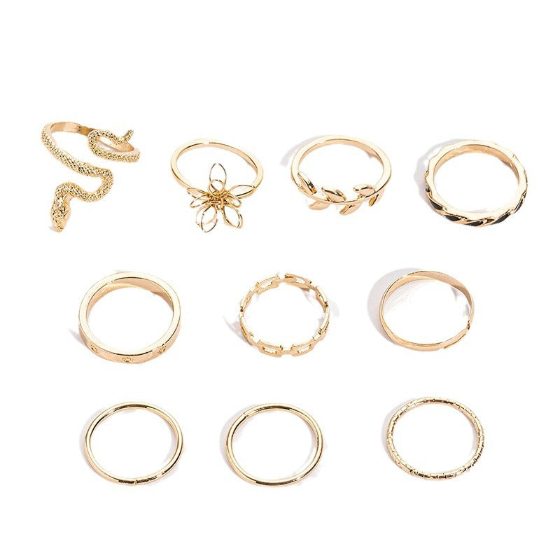 Korean-style wholesale rings, european and american cross-border jewelry, autumn and winter fashion floral statement rings, unique exaggerated snake-shaped stacked rings