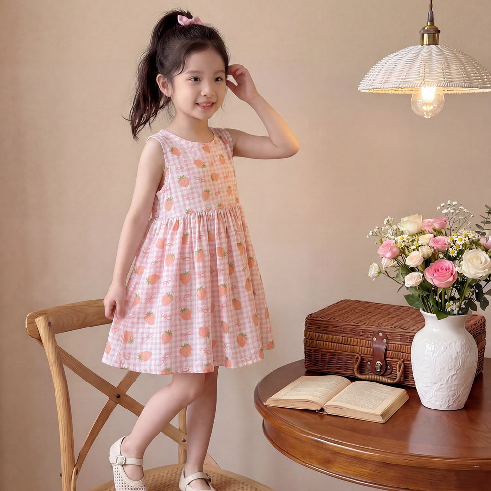 New girls' summer floral cotton silk dress - baby girl casual sweet style princess dress - stylish and trendy children's clothing