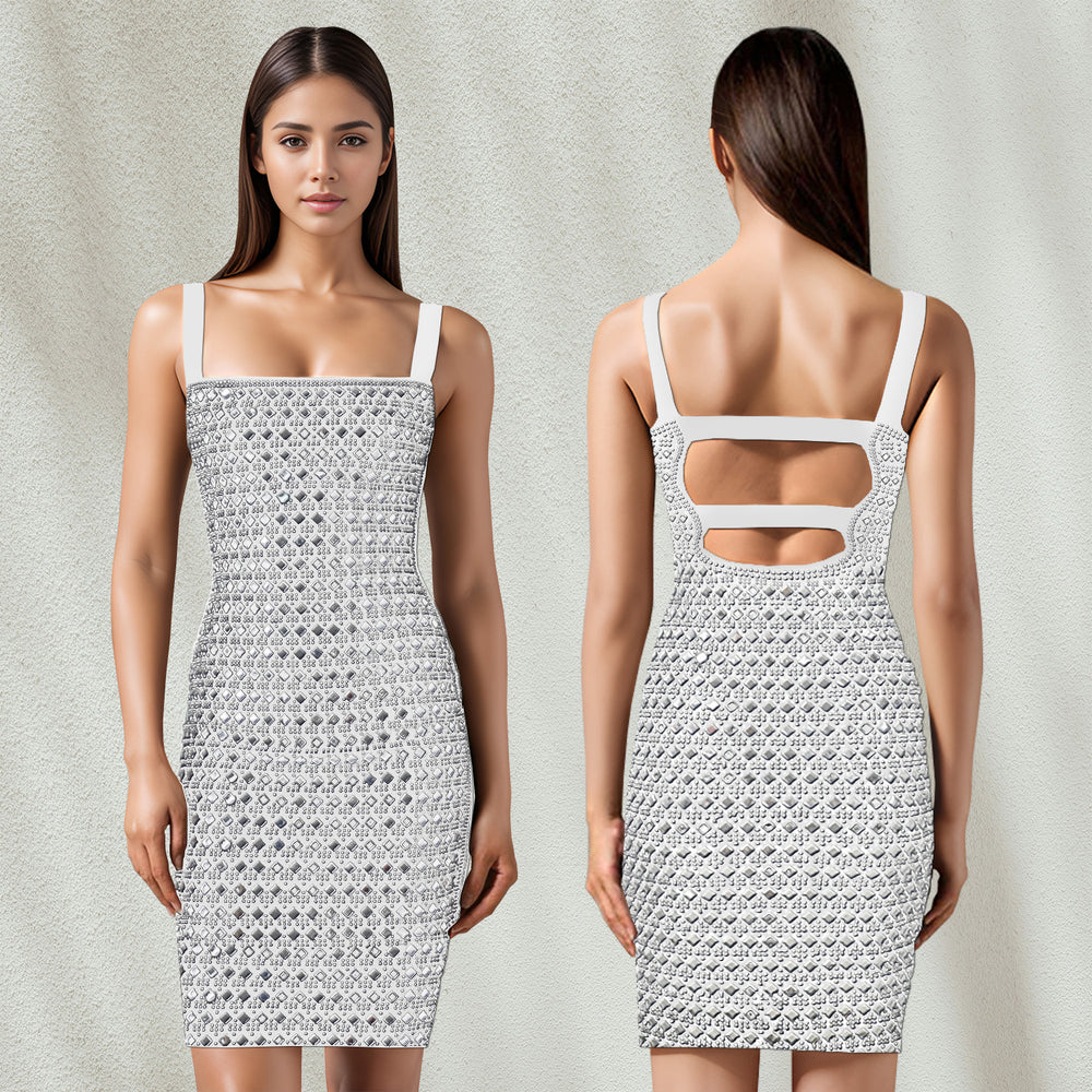 C7198 cross-border   fashion women's sexy dress slim fit rhinestone embellished cami dress