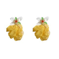 Vacation-style yellow floral fabric earrings for women, beachy colorful face-framing small earrings, statement earrings, unique and eye-catching ear accessories