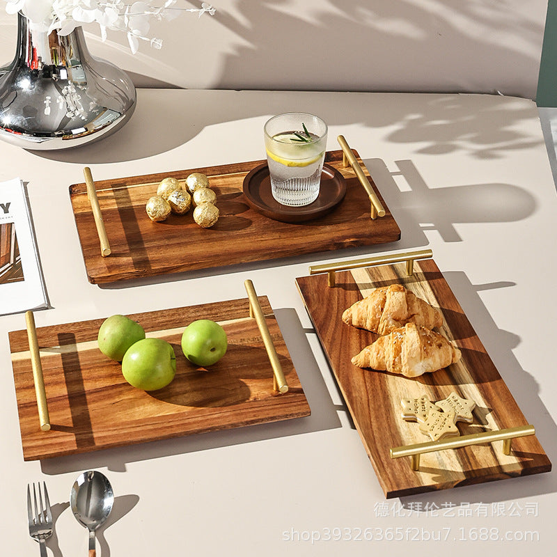 Creative acacia wood double-handle wooden tray - perfect for home baking, fruits, desserts, and tea. wholesale direct from the manufacturer