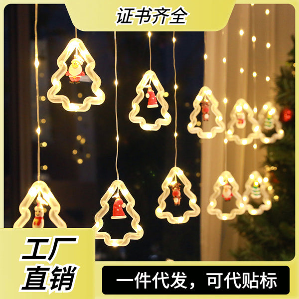 Cross-border new product Christmas light string Santa Claus cartoon shape curtain light LED lantern room window decoration