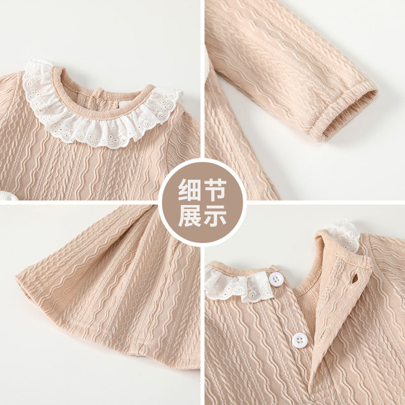 Girls' autumn dresses  new style chic baby lace collar bow princess dress spring and autumn