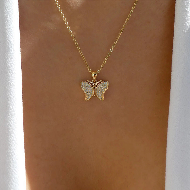 Butterfly necklace wholesale european and american cross-border jewelry simple fashion versatile nichesweater accessories full diamond clavicle chain for women