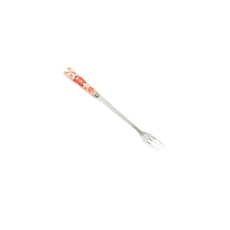Cartoon girl ceramic handle high-temperature resistant anti-scald fork and spoon set, premium stainless steel cutlery, steak knife and fork