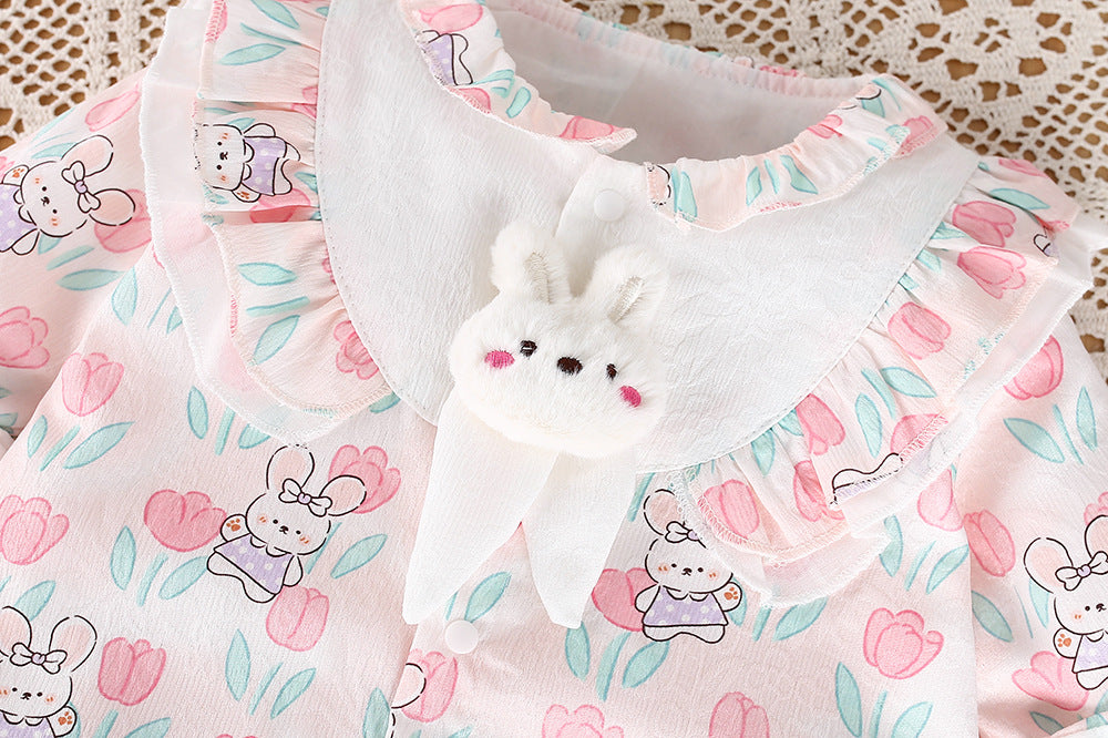 Baby clothes autumn romper infant crawling suit girl double layer cute long sleeve outing clothes princess outing jumpsuit