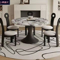 French retro baccarat marble round dining table - new 2025 small apartment home cream style solid wood round table