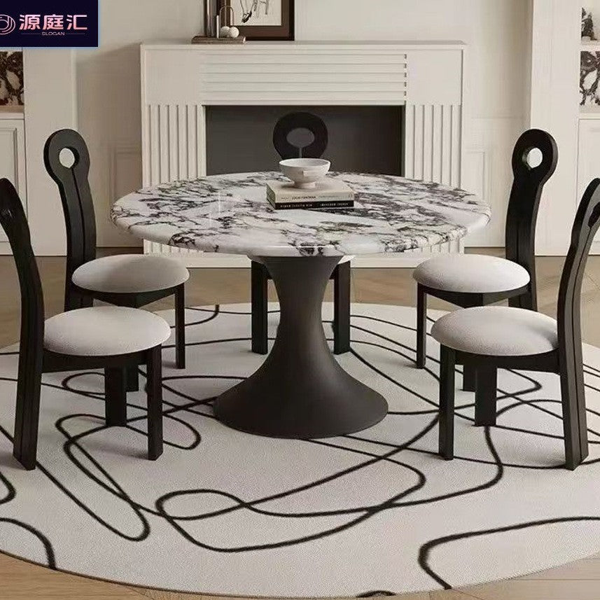 French retro baccarat marble round dining table - new 2025 small apartment home cream style solid wood round table