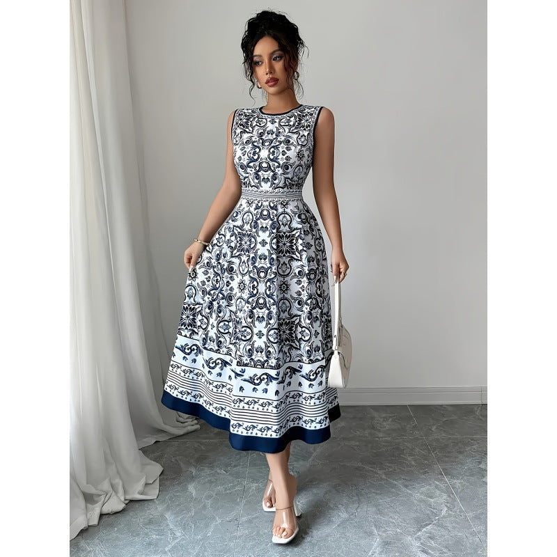 listing: new  women's original elegant vacation style sleeveless printed dress