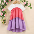 Children's short-sleeved round neck patchwork dress