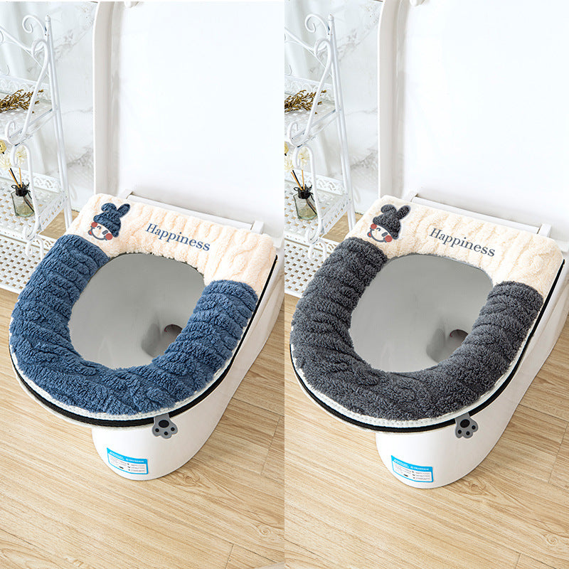 Toilet mat winterfor homewintercute cushion washablefall and winterthickened zipper toilet cover toilet mat