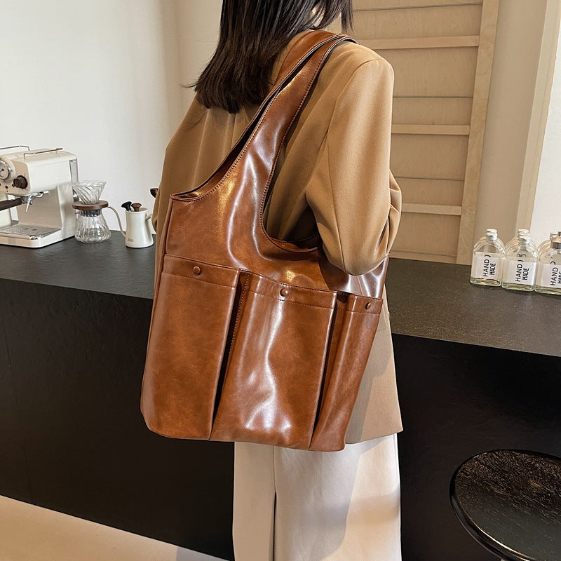 Retro large-capacity bag women's 2025 autumn and winter new Korean version of high-end shoulder bag commuter tote bag