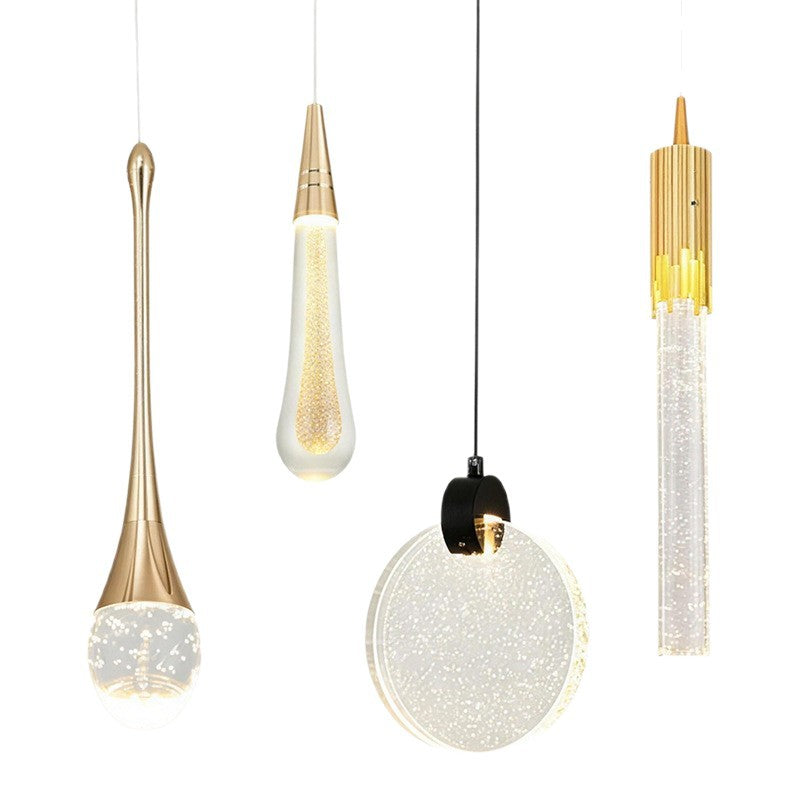 Light luxury single-head small chandelier golden water drop bench round hanging lamp modern bedroom bedside bar restaurant hotel