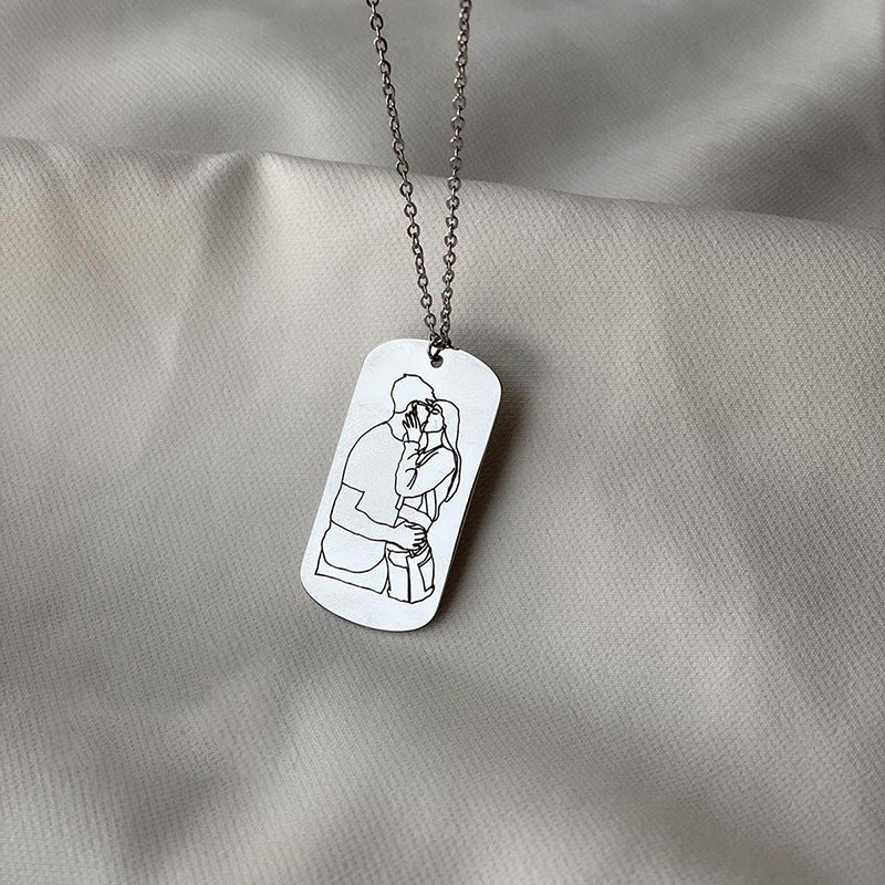 Laser engraved necklace wholesale - european & american cross-border alloy jewelry - women's couple pendant - anime cartoon light luxury sweater chain
