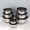 Stainless steel deep salad bowl with color-sprayed lid, round mixing bowl with non-slip silicone base for kitchen use