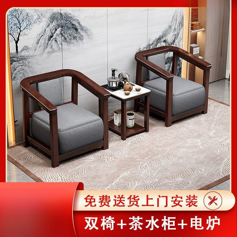 Black walnut all solid wood new Chinese solid wood leisure chair three-piece balcony coffee table small reception chair cp