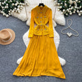 Vintage lace patchwork heavy-duty lapel dress - women's spring/autumn long sleeve a-line maxi dress - commute-friendly, high-end style