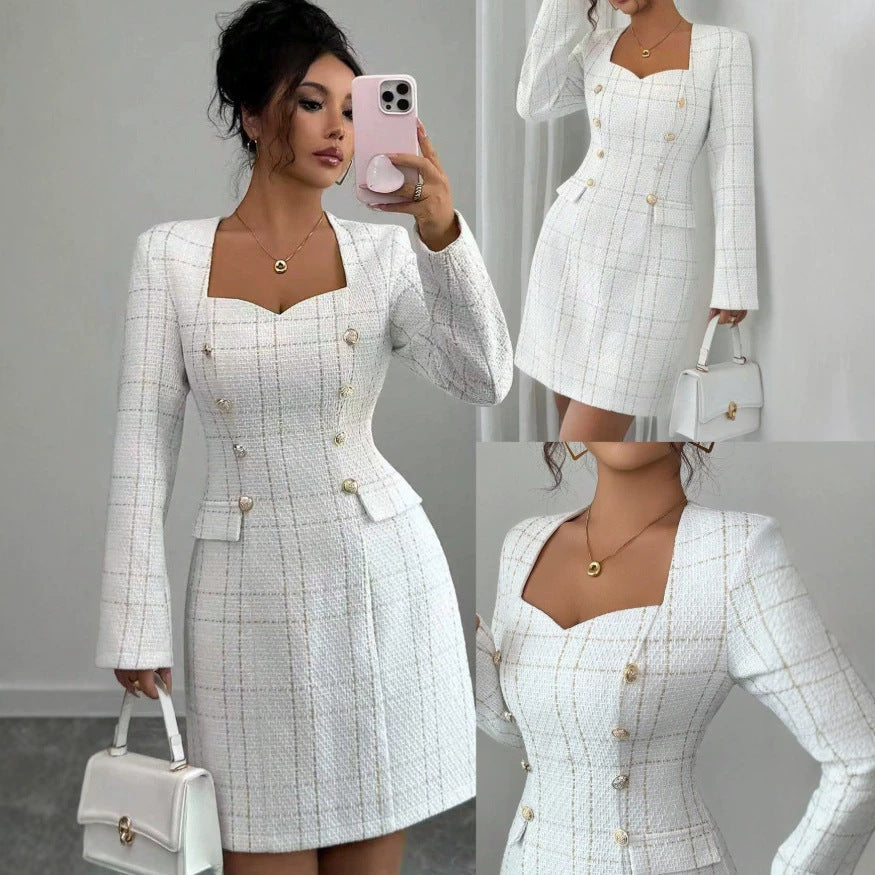 fashion casualfashion style grids long-sleeved skirt dress women's clothing  fall and winter  independent