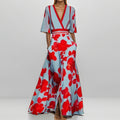 european and american cross-border women's fashion: new summer collection - sexy deep v-neck printed bodycon mini dress