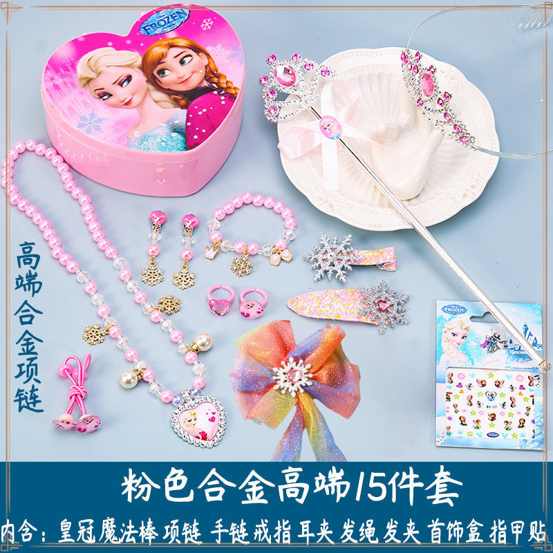 Crown Tiara Children's Little Princess Crown Magic Wand Hair Accessories Set Princess Elsa Necklace Girls Jewelry Box