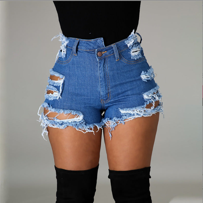 Amazon  distressed denim shorts - new fashion trend high-waisted frayed hem denim shorts for women