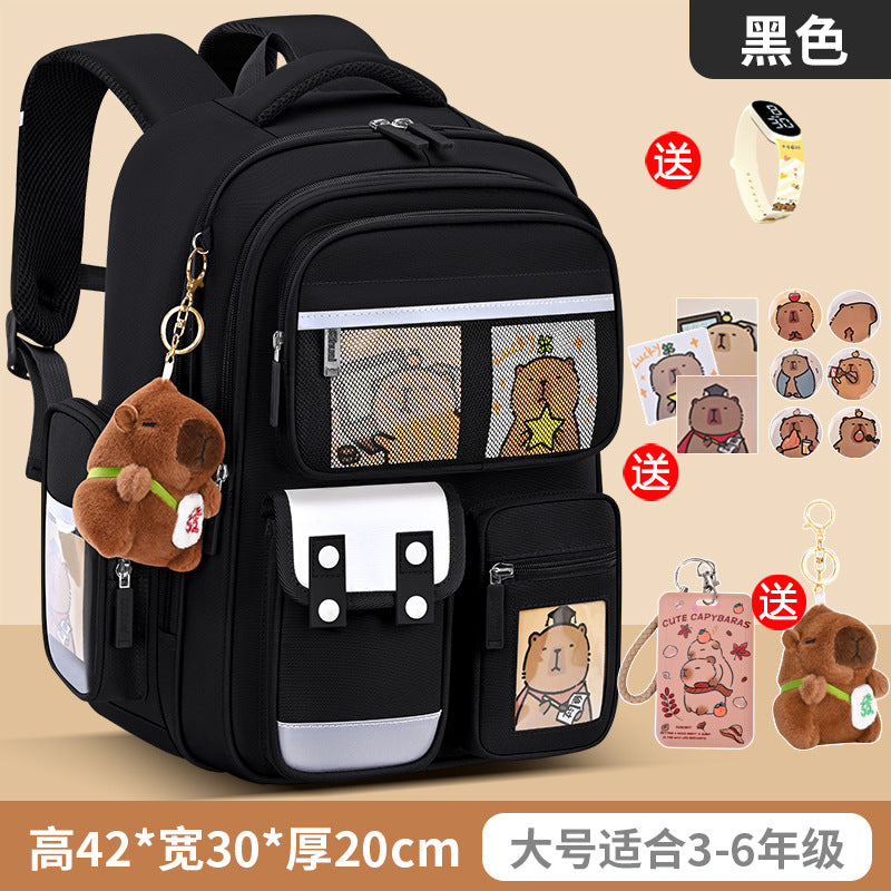 Capybara backpack - perfect for elementary school students (grades 1-6), boys and girls. spine-protecting, lightweight, and extra-sized