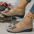 Export new arrival  spring autum elastic band bows beanie shoes suede wedge heel cross large size flats women