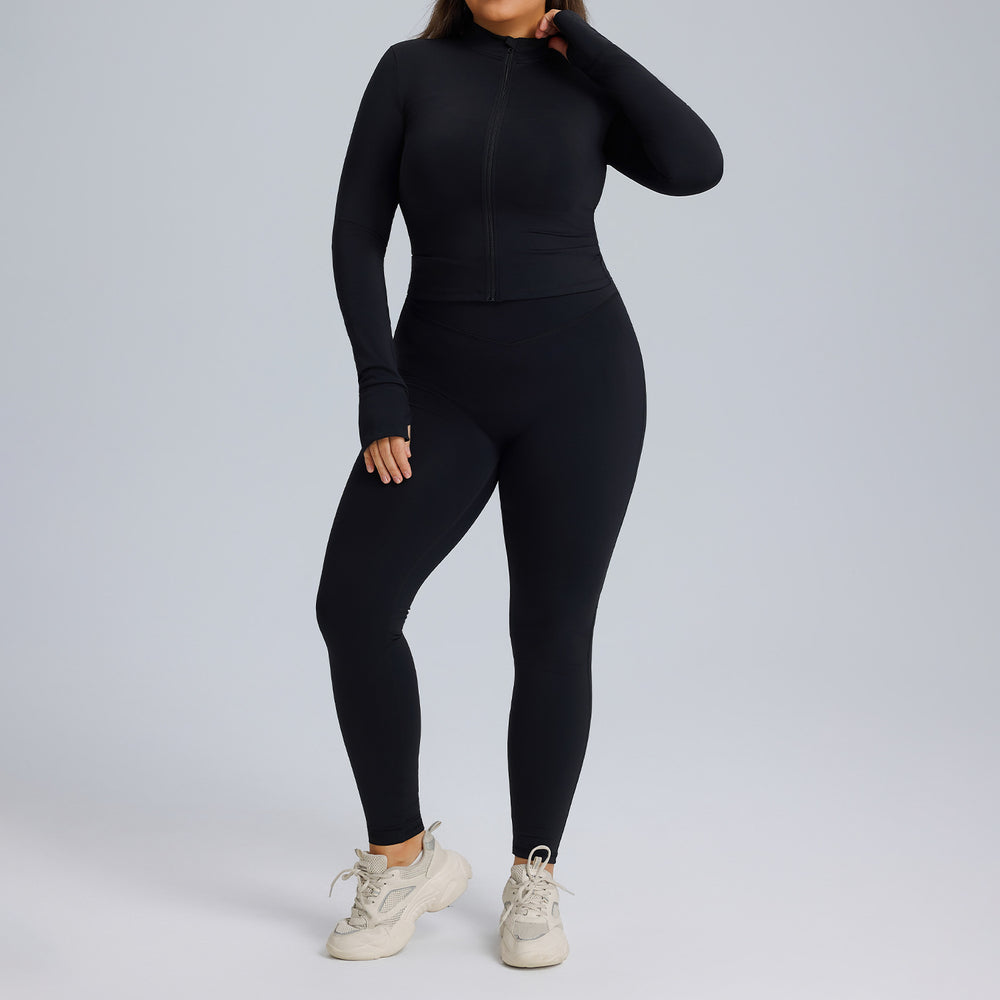 European and american plus size long sleeve yoga outfit set - women's high elasticity quick-dry activewear three-piece set - new autumn/winter fitness apparel