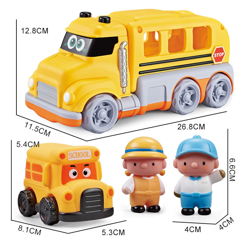 Cross-border  export cartoon school bus lighting music small doll vinyl car school bus toys children's toys