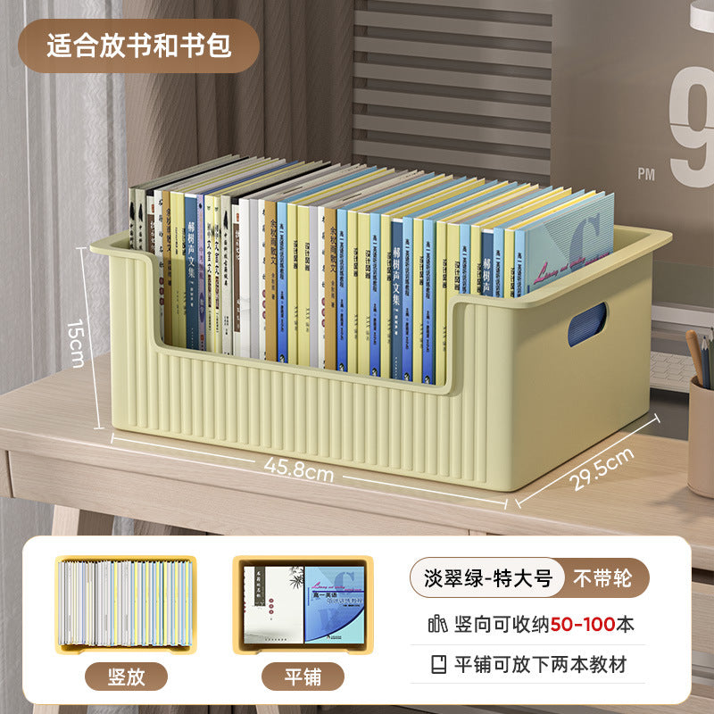 Under-desk book storage box with universal wheels - movable bookcase for students, classroom use, desktop book organizer, bookshelf