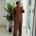 European and american cross-border women's clothing  summer new fashion african plus size loose solid color shirt wide leg pants set