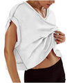 cross-border  women's casual loose solid color v-neck sports backless cutout yoga t-shirt