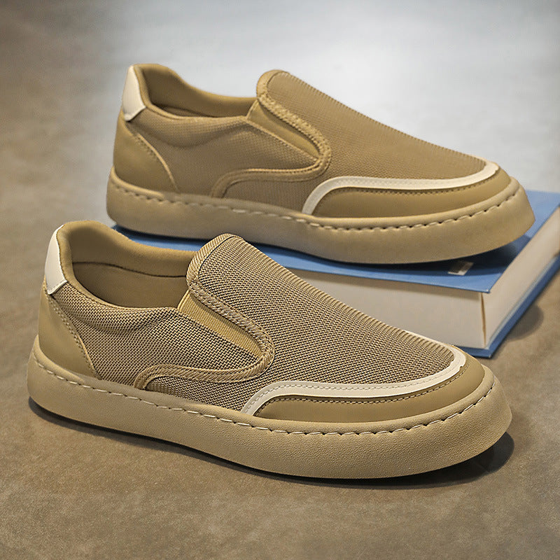Old beijing cloth shoes men's winter breathable driving shoes lightweight lazy slip-on men's shoes trendy ultra-light canvas sneakers
