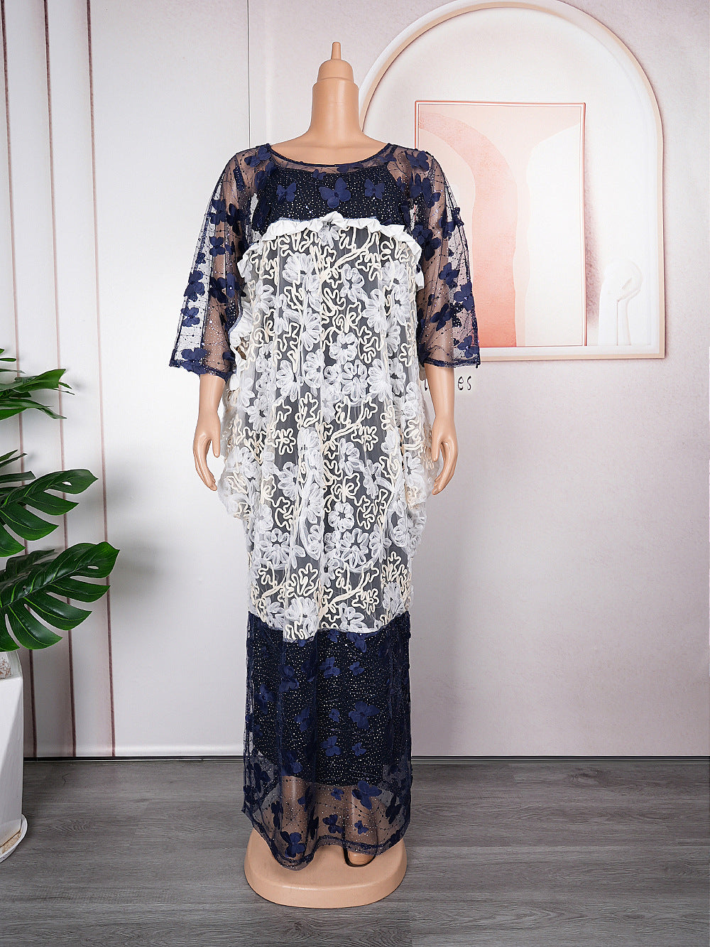 new european and american cross-border e-commerce  butterfly floral dress african  lace patchwork robe