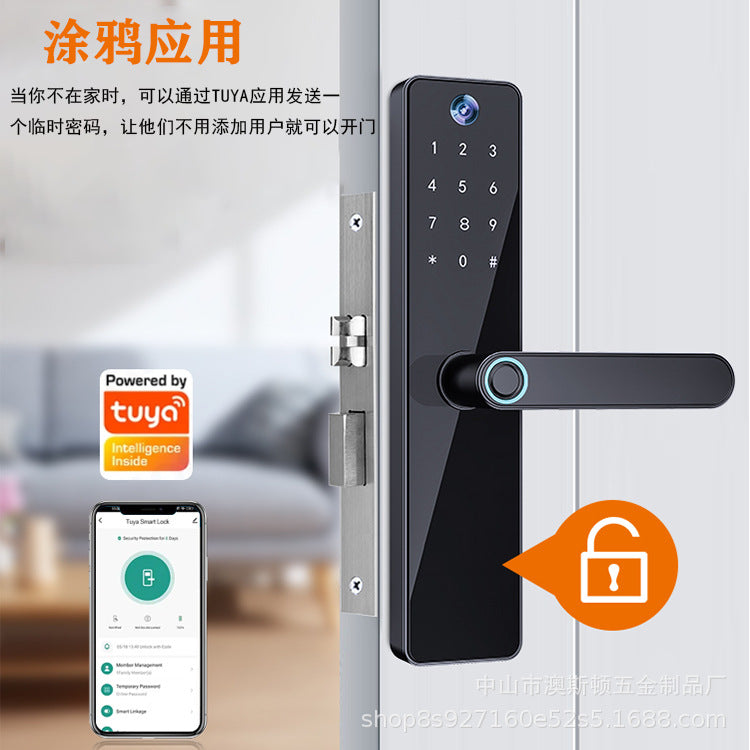 Smart lock wooden door cat eye fingerprint lock semi-automatic password lock one grip open digital lock entrance door lock manufacturer in stock