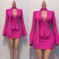 European and american cross-border women's fashion  summer new arrival: elegant solid color choker blazer top and bodycon midi skirt set