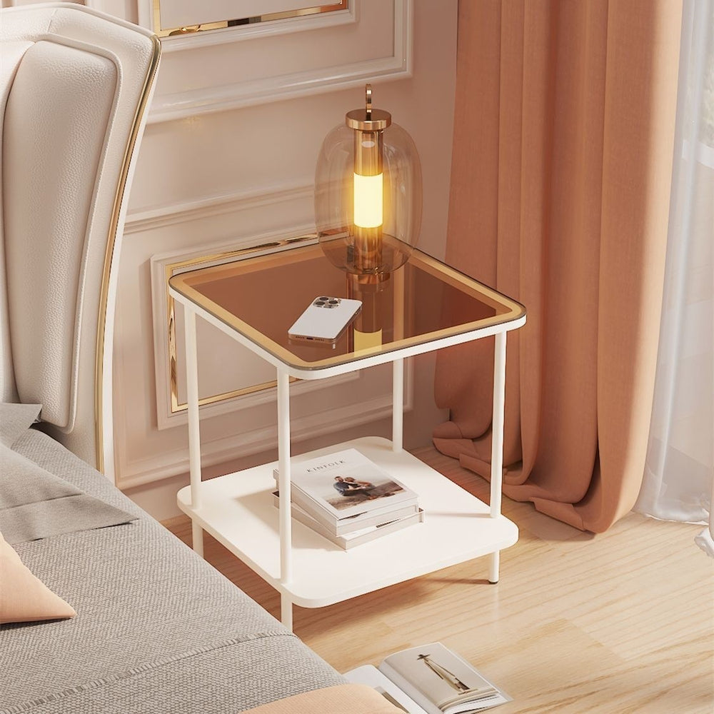 Small apartment simple accessible luxury coffee table bedside table square corner table metal frame small side table sofa side small table