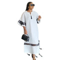 European and american women's clothing  autumn new collection: sweet and fresh v-neck batwing sleeve loose waist straight a-line maxi dress