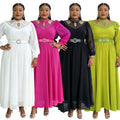 Aliexpress  plus size women's dress elegant fashion rhinestone belted chiffon evening gown